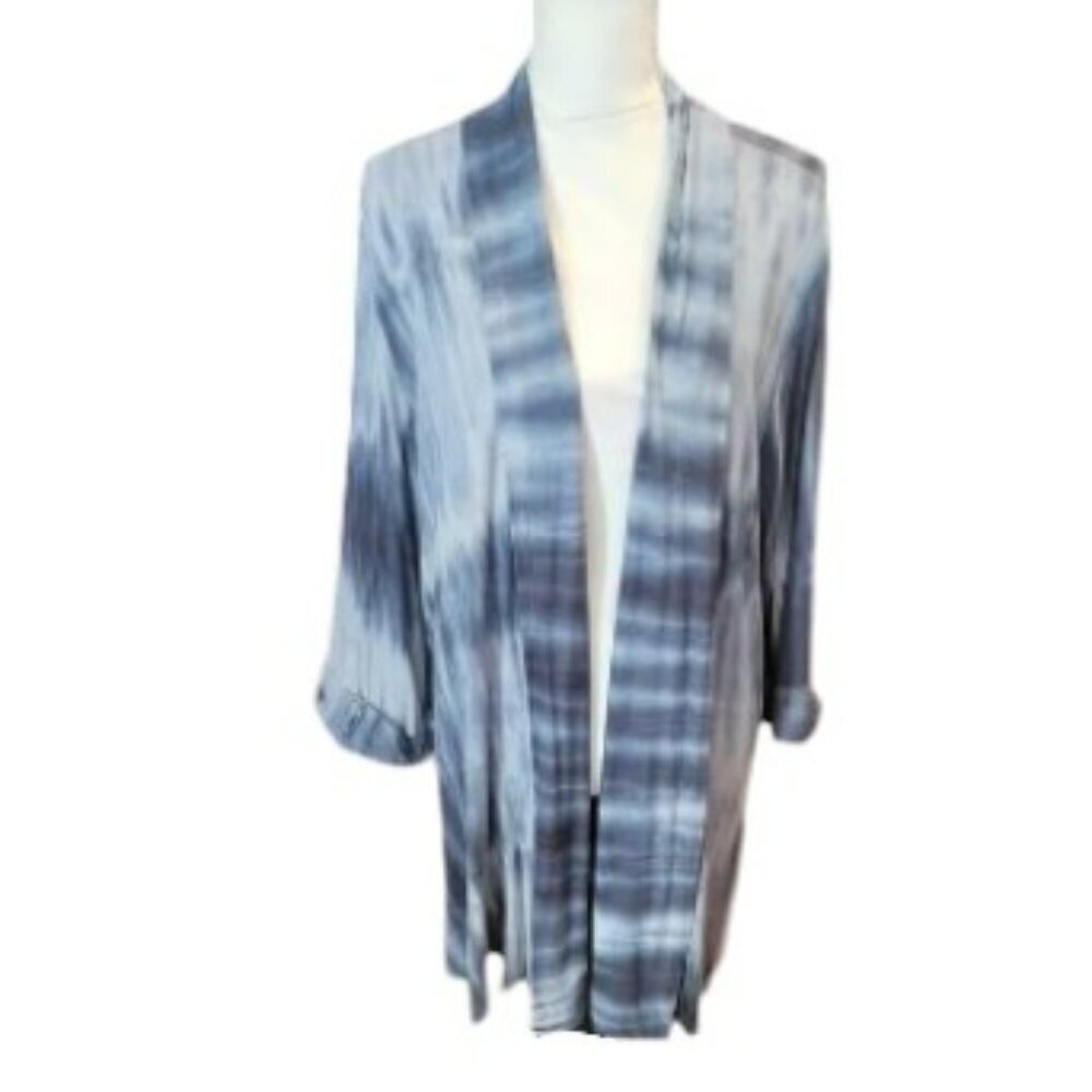 Free Society‎ Long Sleeve Tie-Dye Blue and White Cardigan Casual Stylish Top